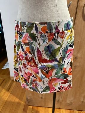 Ripskirt Hawaii Floral Watercolor Mini Skirt - Pink Orange Green Blue on Cream